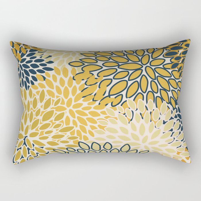 Floral Prints, Abstract Art, Navy Blue and Mustard Yellow, Coloured Prints Rectangular Pillow