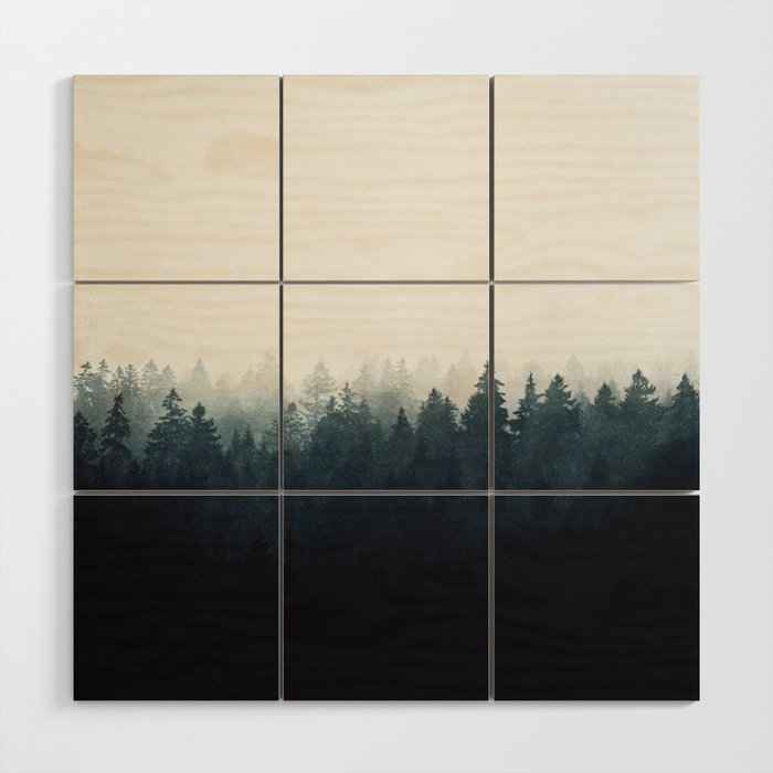 A Wilderness Somewhere // Misty Wild Romantic Dark Forest With Cascadia Trees Covered In Magic Fog Wood Wall Art