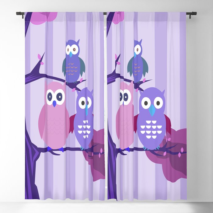 Purple Owls Blackout Curtain