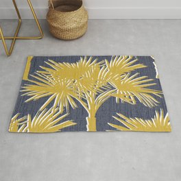 Tropical Palm Trees Gold on Navy Area & Throw Rug