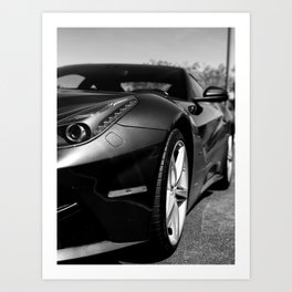 Super Car // Front Wheel Base Low Rims Dark Charcol Gray Black and White Art Print