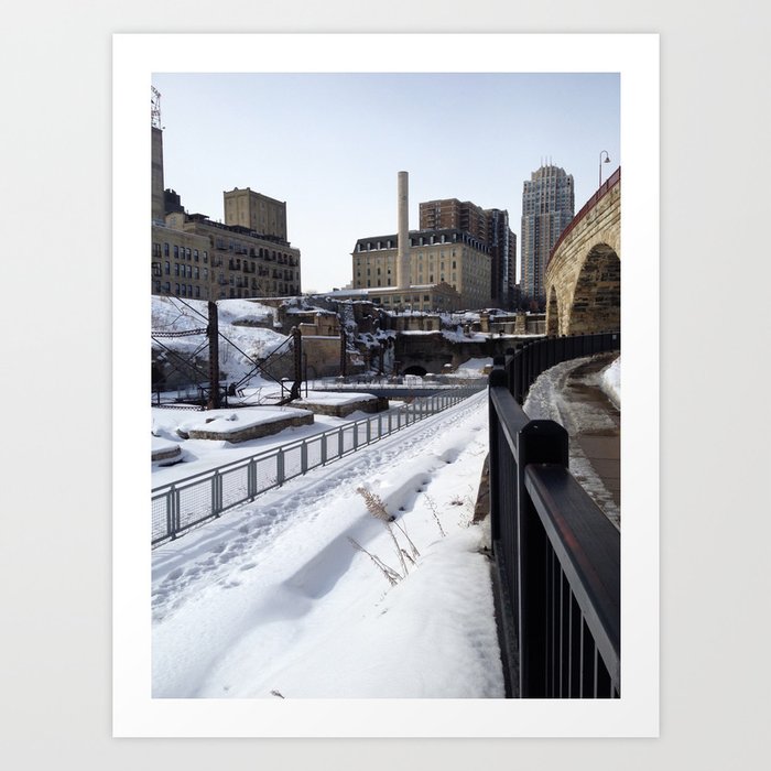 Minneapolis, Minnesota Skyline at the Stone Arch Bridge Art Print