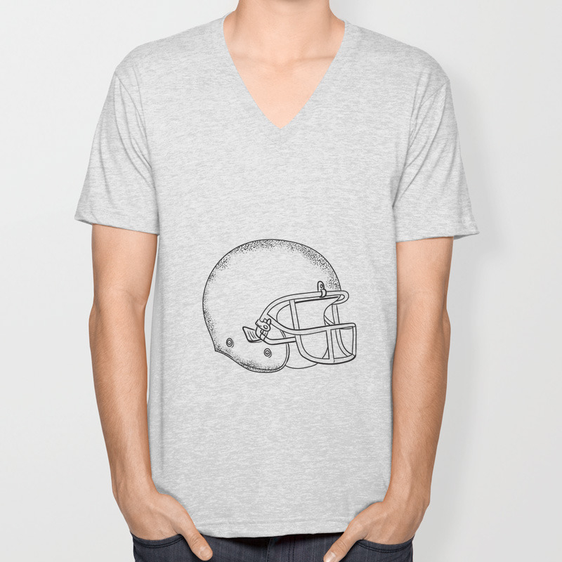 American Football Helmet Black And White Drawing Unisex V Neck By