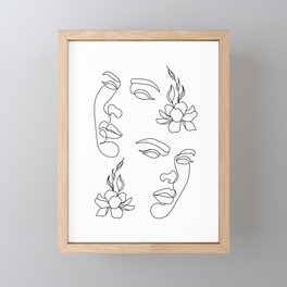 Two Faces Woman Twins Line art and Floral Line art Framed Mini Art Print
