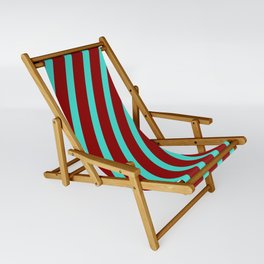 [ Thumbnail: Turquoise and Dark Red Colored Striped Pattern Sling Chair ]