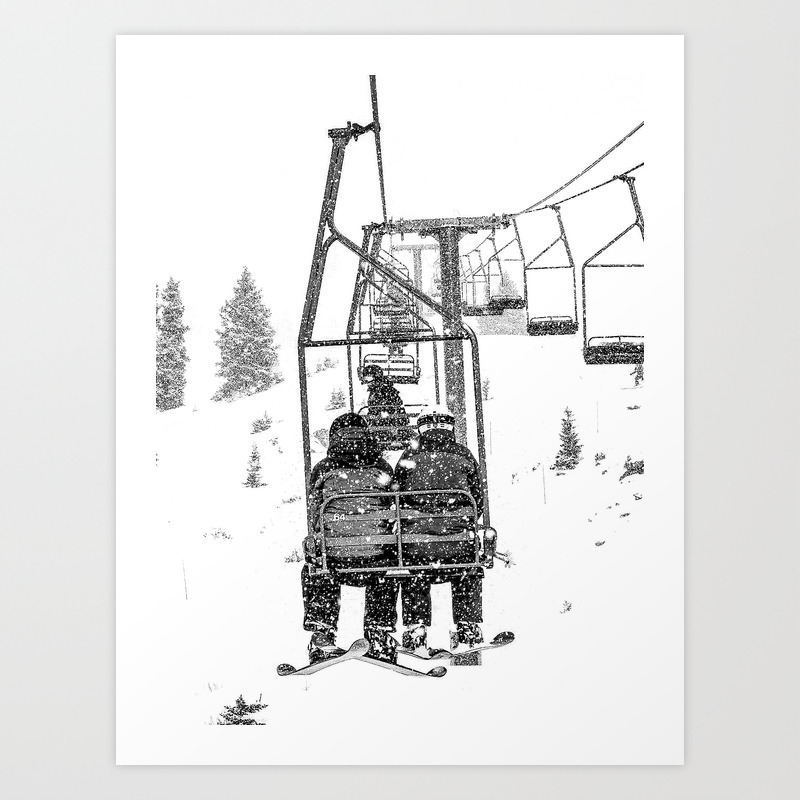Snow Lift Ski Chair Lift Colorado Mountains Black And White