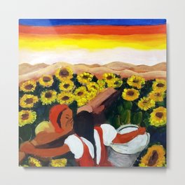 Classical Masterpiece Mexican Sunflowers 'Chismosas' floral landscape painting Metal Print | Plantation, Mexico, Sunflowerfields, Painting, Curated, Sunset, Yellowflowers, Secrets, Flowers, California 