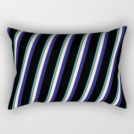[ Thumbnail: Eye-catching Aqua, Dim Gray, Beige, Midnight Blue & Black Colored Stripes Pattern Rectangular Pillow ]