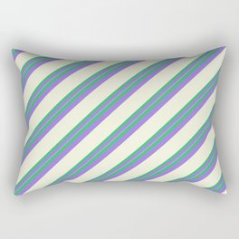 [ Thumbnail: Sea Green, Purple & Beige Colored Stripes/Lines Pattern Rectangular Pillow ]