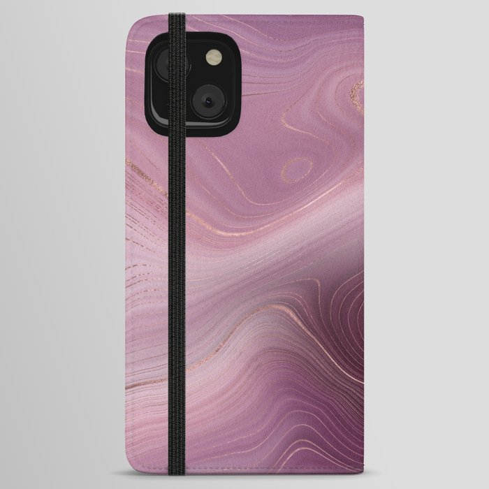 Berry Pink Rose Gold Agate Geode Luxury iPhone Wallet Case