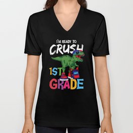 I'm Ready To Crush 1st Grade Dinosaur V Neck T Shirt