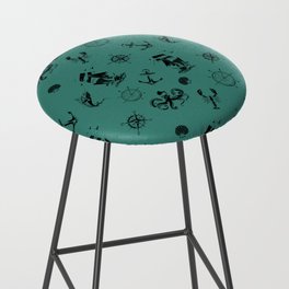 Green Blue And Black Silhouettes Of Vintage Nautical Pattern Bar Stool