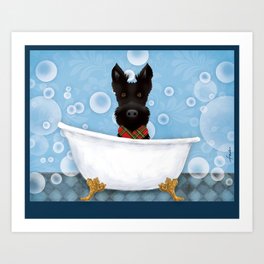 Scottie scottish terrier dog soap bubble bath clawfoot tub Art Print
