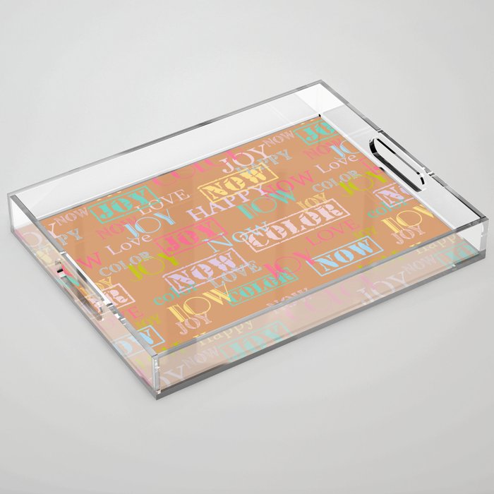 Enjoy The Colors - Colorful typography modern abstract pattern on Copper Bronze color background  Acrylic Tray