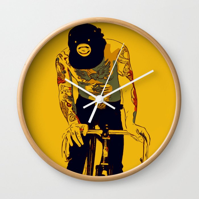 Shirtless Man With Tattoos On Fixie Bike - Bicycle Wall Clock