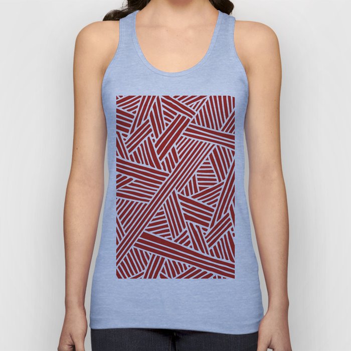Abstract Navy Red & White Lines and Triangles Pattern Tank Top