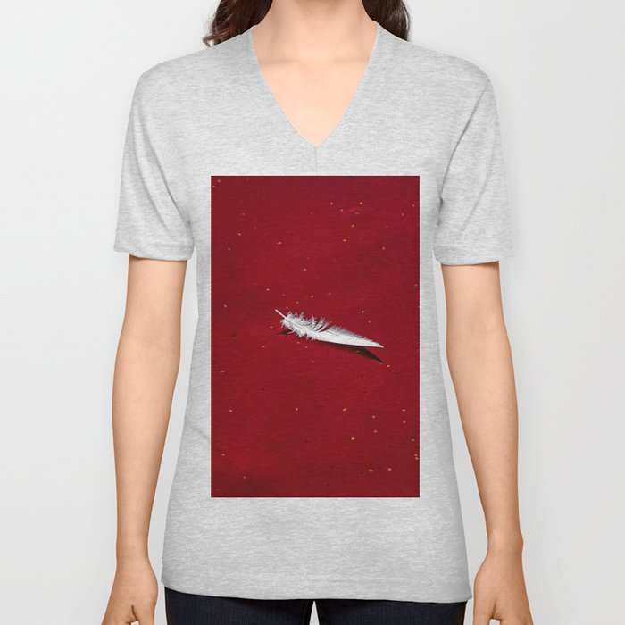 feather floating in red bloody water abstract beautiful surreal shot V Neck T Shirt