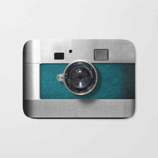 Classic retro Blue Teal Leather silver Germany vintage camera iPhone 4 4s 5 5c, ipod, ipad case Bath Mat