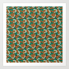 Ditsy Floral Pattern Green and Orange Art Print