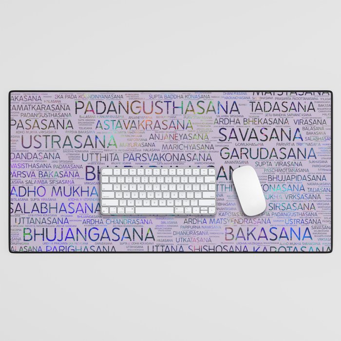 Yoga Asanas/Poses Sanskrit Word Art Desk Mat by Creativemotions Society6