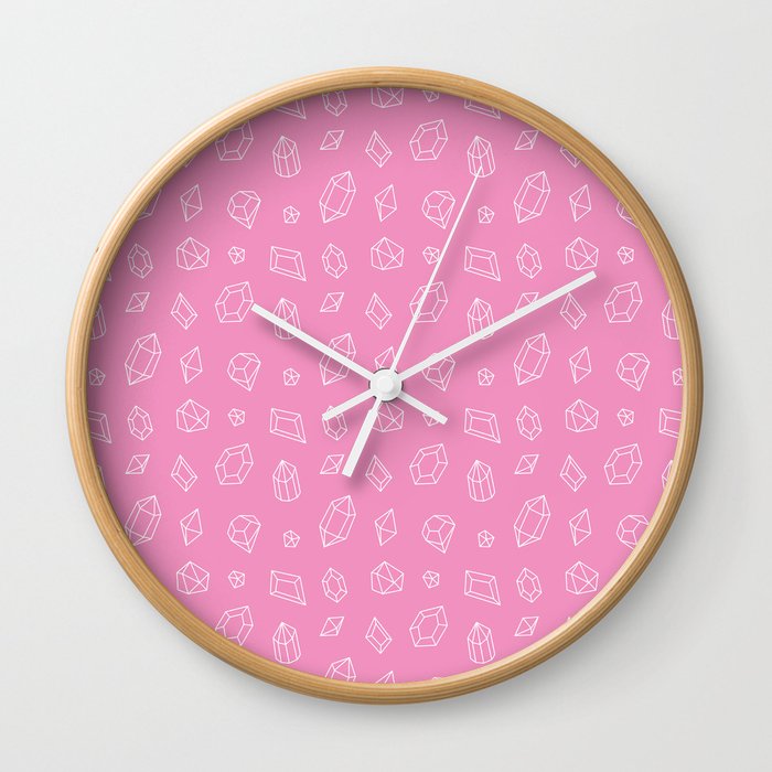 Pink and White Gems Pattern Wall Clock