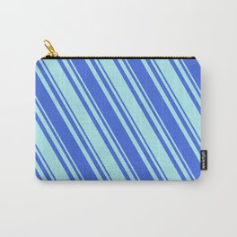 [ Thumbnail: Royal Blue & Turquoise Colored Lined/Striped Pattern Carry-All Pouch ]