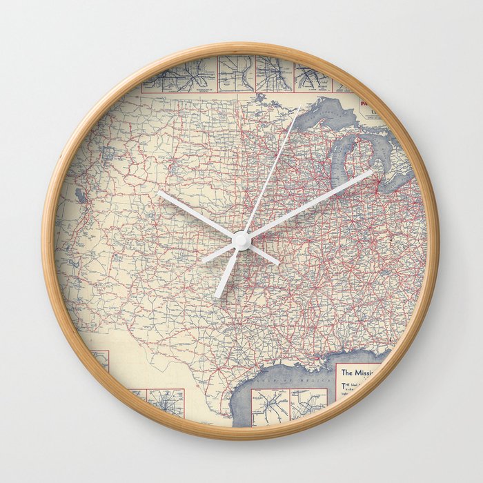  Paved Road Map of the United States 1930 - Vintage Illustrated Map Wall Clock