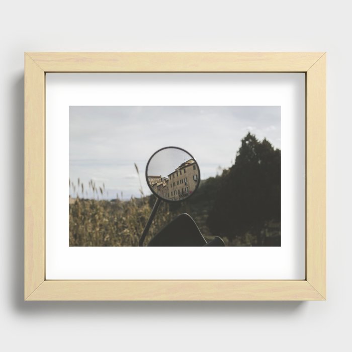 View of houses in Siena from a motorbike mirror Recessed Framed Print