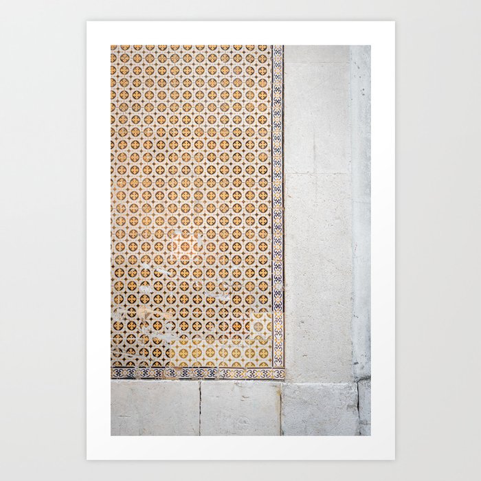 Portugues Mosaic Tiles | Orange Pattern | Alfama Lisbon Art Print