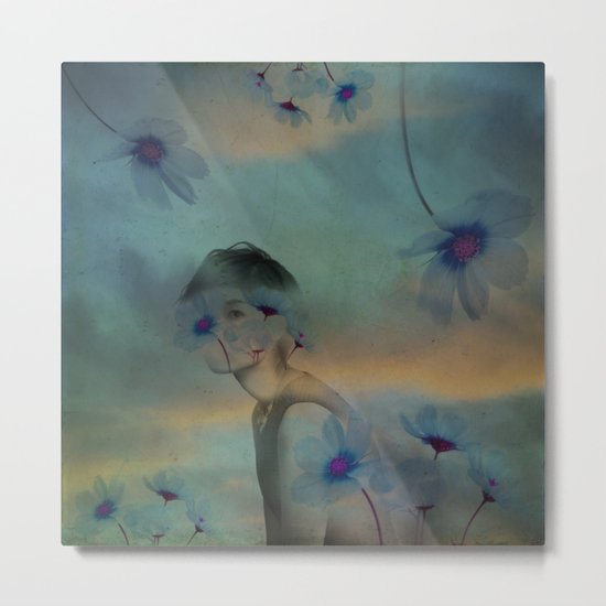 Woman hidden in a world of flowers Metal Print