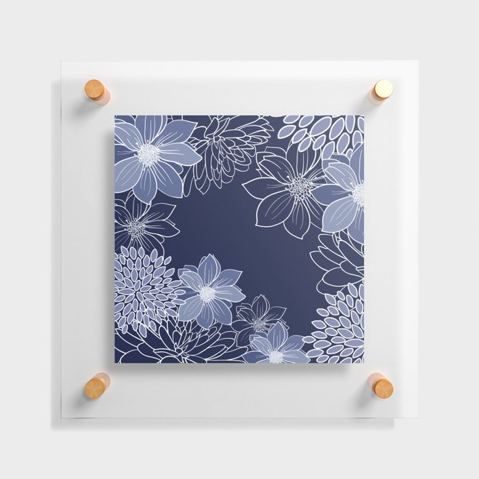 Floral Blooms and Line Art Flowers in Navy Blue Floating Acrylic Print