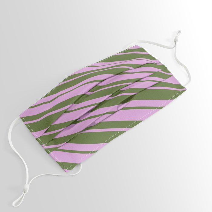 Dark Olive Green & Plum Colored Striped Pattern Face Mask