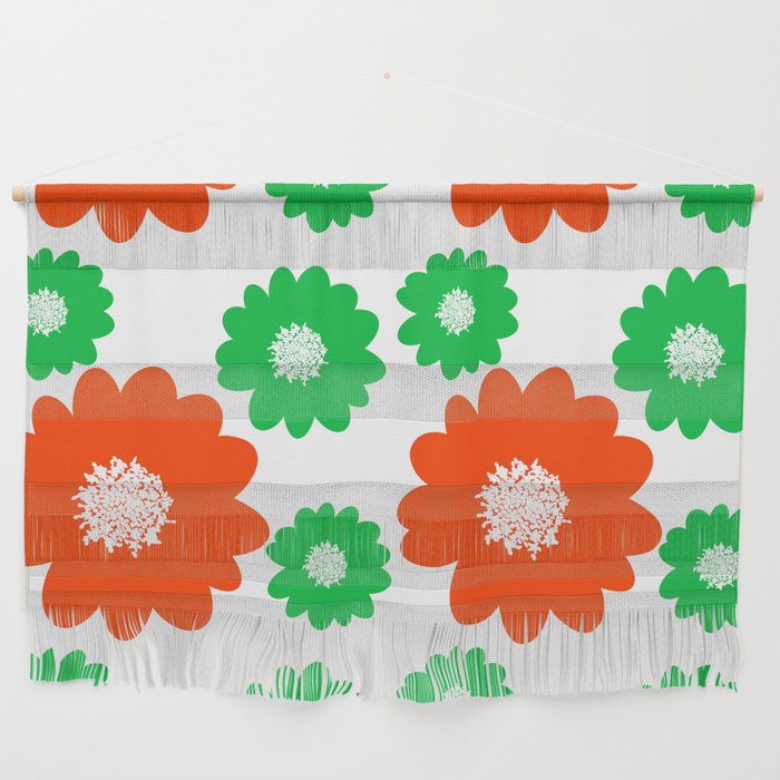 Red And Green Retro Modern Summer Flowers Wall Hanging
