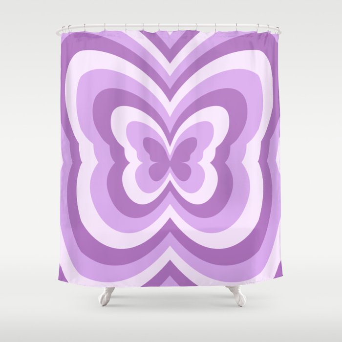 Retro 70s Butterfly in Lavender Purple Shower Curtain