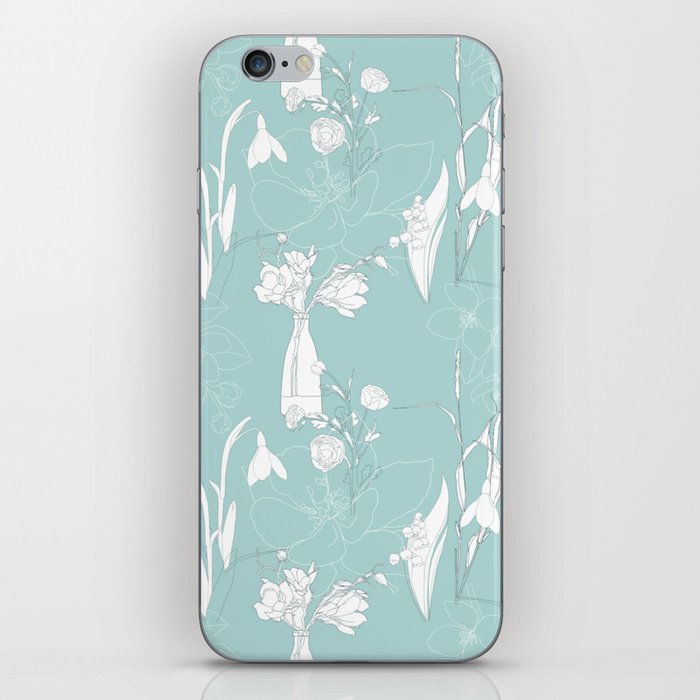 Flowers pattern with leafs in pastel color line art. iPhone Skin