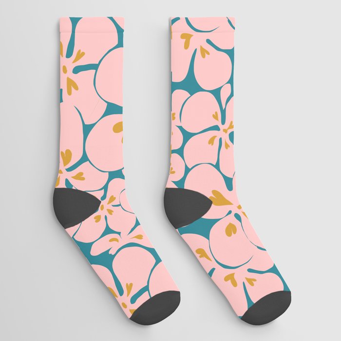 Abstraction_FLORAL_FLOWERS_PINK_BLOOM_BLOSSOM_POP_ART_0417A Socks