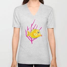 Yellow Tang in a Coral Reef V Neck T Shirt