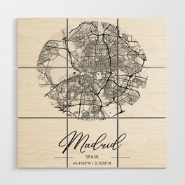Madrid map coordinates Wood Wall Art