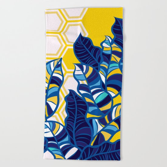 Geo Pop Foliage on Yellow & White Beach Towel