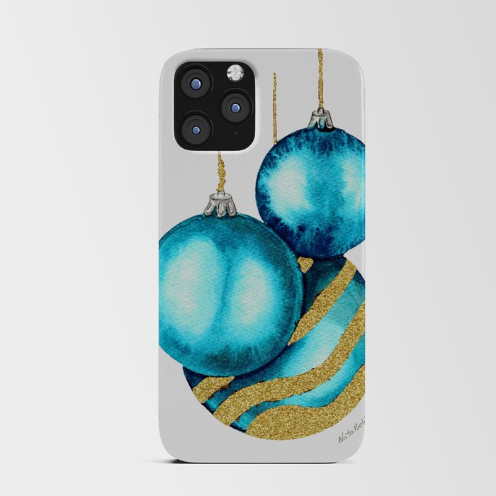 Light Blue and Golden Christmas Balls iPhone Card Case