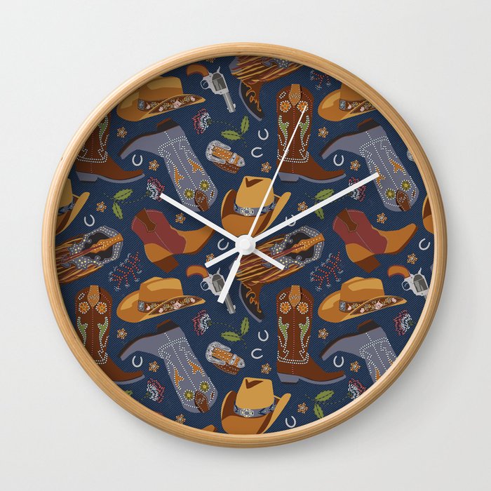 Embroidered cowgirls | Blue Wall Clock