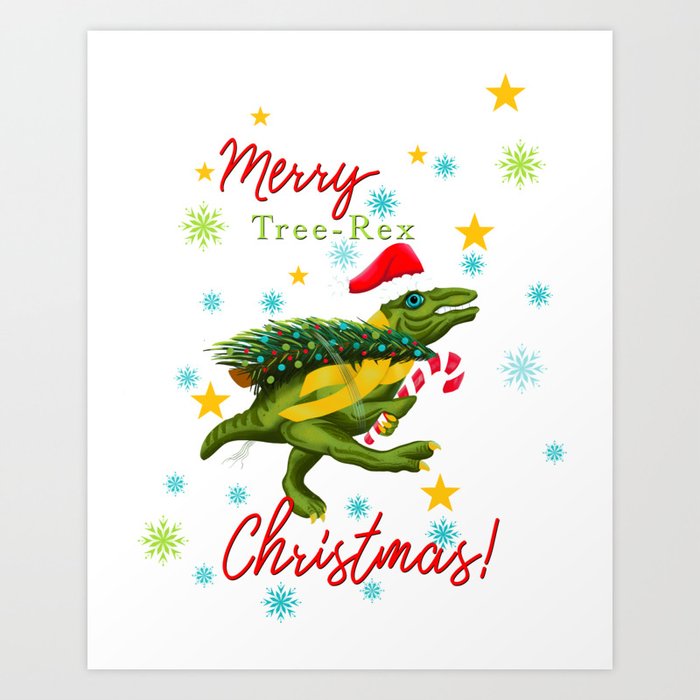 Merry Tree Rex Christmas Art Print