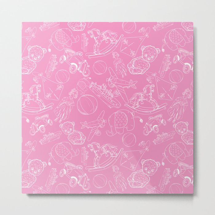 Pink and White Toys Outline Pattern Metal Print