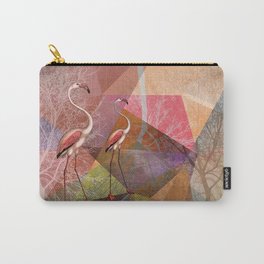 FLAMINGOS P23-C Carry-All Pouch | Branches, Pink, Brown, Geometric, Trees, Landscape, Excotic, Vector, Multicolored, Flamingo 