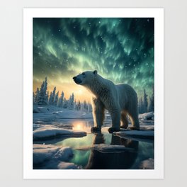 Cute Endangered Arctic Bear in Frozen Winter Habitat Art Print