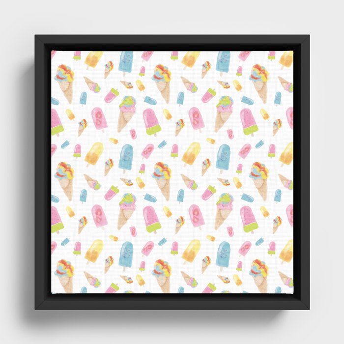 Bright Watercolor Ice Cream Framed Canvas