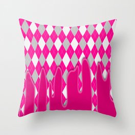 Pink Silver Plaid Dripping Collection Throw Pillow