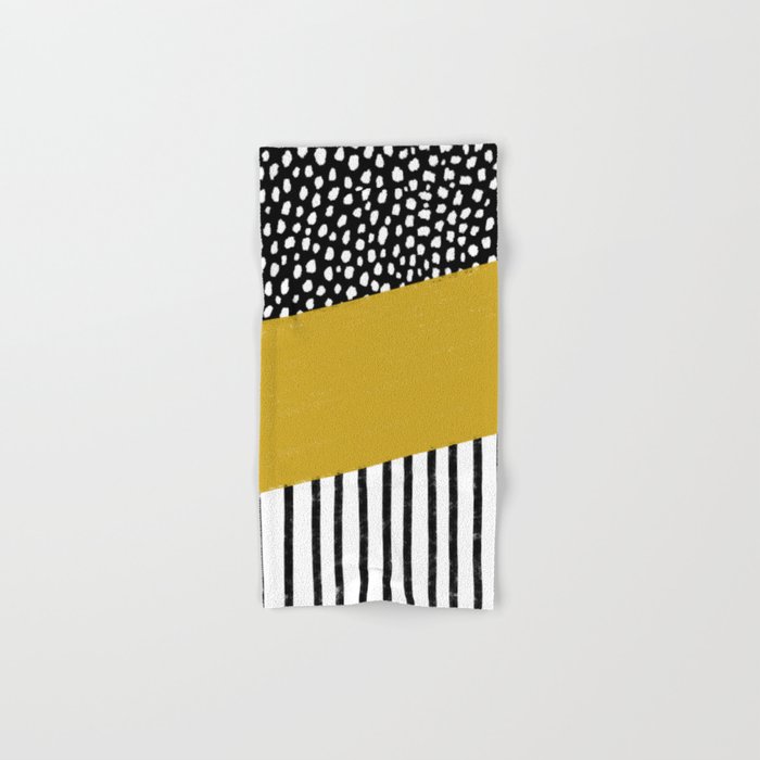 Polka Dots and Stripes Pattern (black/white/mustard yellow) Hand & Bath Towel
