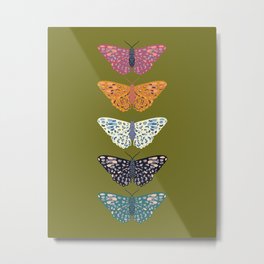 Vintage Butterflies - Mid-century modern  Metal Print | Pattern, Orange, Bohemian, 50S, Butterflies, Olive, Nature, Digital, Yellow, Modern 