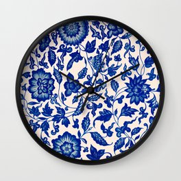 Blue & White Chinoiserie Flower Pattern Wall Clock